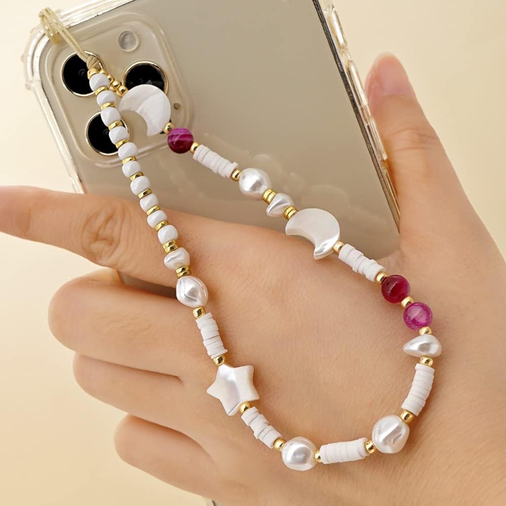 Hemobllo Cordino per cellulare con perle, fatto a mano, anti