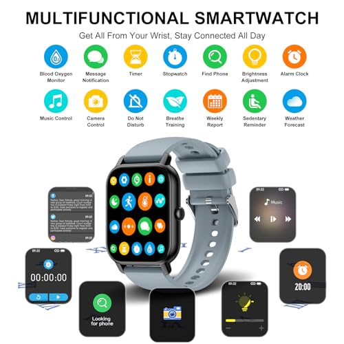 Smart Watch (Answer/Make Calls), 1.85" Smart Watches for Men Women 110+ Sport Modes Fitness Tracker with Sleep Heart Rate Monitor, Pedometer, IP68 Waterproof Fitness Watch for iOS Android Dark Gray