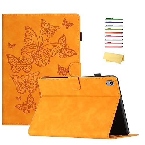 Case for iPad (A16) 11th Generation 11 inch 2025/iPad 10th Generation Case 10.9 inch 2022 with Pencil Holder/Pockets,UUcovers Embossed PU Leather Folio Stand Cover [Auto Wake/Sleep],Yellow Butterfly