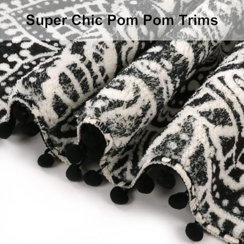 Uphome Boho Round Rug For Living Room 4' Circular Black Mandala Area Rug With Pom Poms Fringe Washable Cute Bohemian Accent Throw Rugs Non-Slip Soft Floor Mat For Bedroom Sofa Kids Room Nursery thumb #2
