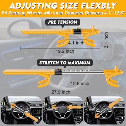 MONOJOY Steering Wheel Lock Car Lock : Anti-Theft Car Device Lock Double Hooks Design Carro Security Locks Heavy Duty Adjustable Auto Locking with 2 Keys for Cars Truck SUV Pickup Van, Yellow by MONOJOY - Image 3