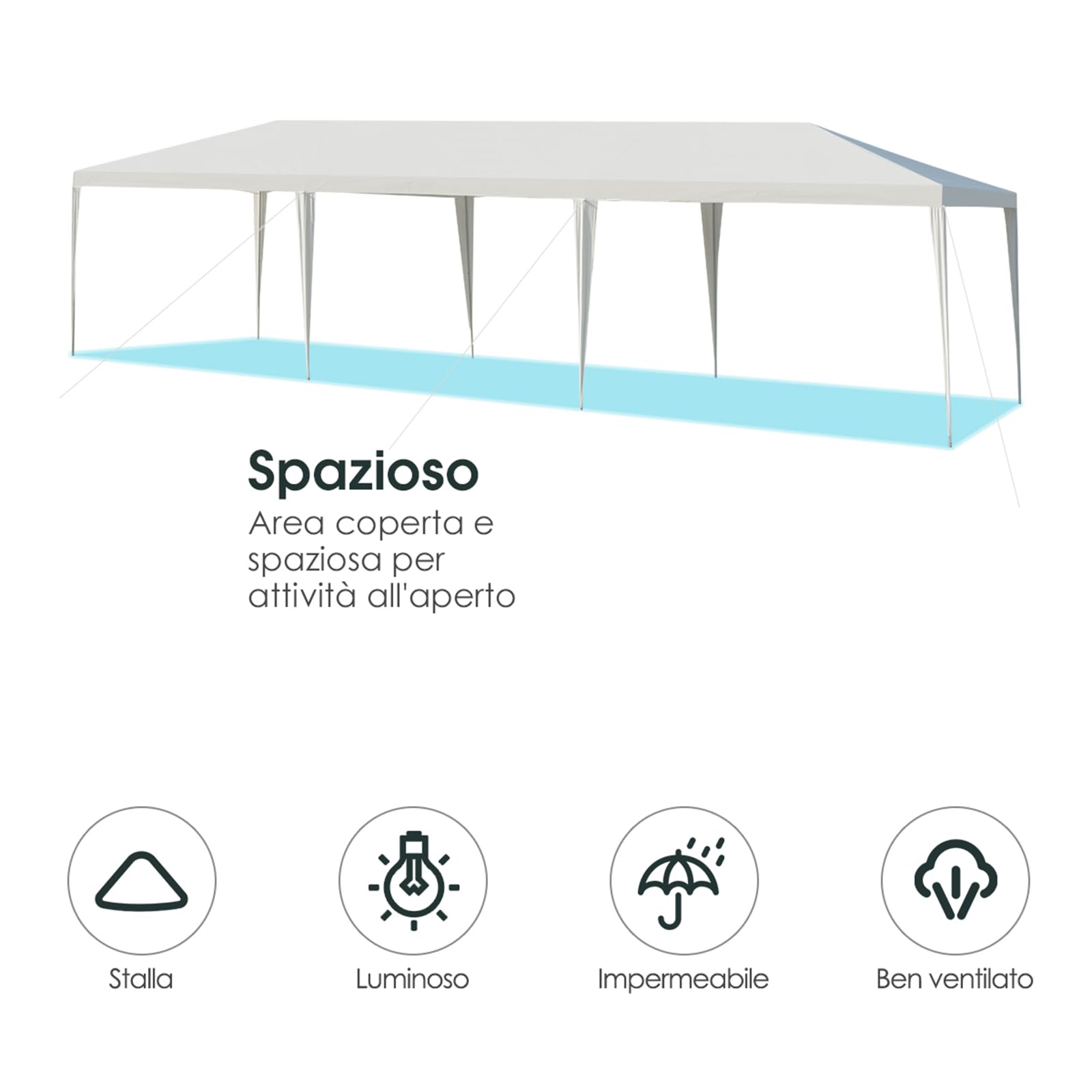 COSTWAY Gazebo da Giardino 3 x 9 m, Tendone per Feste con Struttura in Metallo, Impermeabile e Protezione UV, per Feste, Barbecue, Giardino e Spiaggia (3 x 9 m)