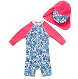 Baby Girl One Piece Swimsuit Long Sleeve UPF 50+ Sun Protection (Blue and White, 24-36 Months)