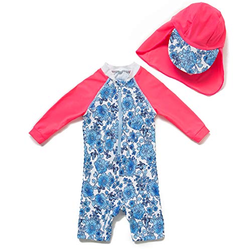 Baby Girl One Piece Swimsuit Long Sleeve Upf 50+ Sun Protection (Blue And White, 24-36 Months) #TOP5
