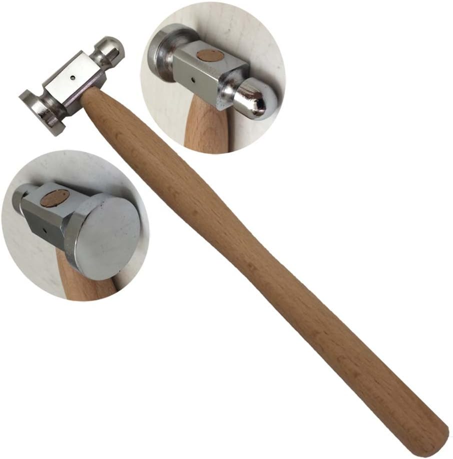 10" (25.4 cm) Chasing Hammer | Dual-Headed | 1" (2.5 cm) Flat & 0.5" (1.27 cm) Rounded | Solid Steel & Hardwood Handle | Jewelry & Metal Crafting Essential
