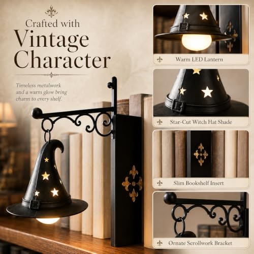 ACRZSEZ Library Lantern Decorative Bookshelf Lighting, Miniature Hanging Lantern for Bookshelf, Wooden Bookcase Lamp with Warm LED Nightlight, Book Shelf Lantern Light for Reading Room Decor - Image 5