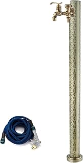 Grifo cilíndrico de latón para jardín con diseño en relieve, grifo y pistola pulverizadora, protección contra congelación para riego y lavado, color verde
