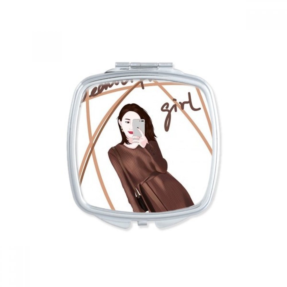 Miroir de poche à la main cadeau multicolore pour femme avec dessin d'art