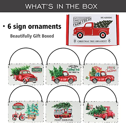 Rustic Red Truck Christmas Ornaments Set Of 6,Farmhouse Enamel Hanging Signs For Christmas Tree Decorations Home Holiday Decor #TOP6