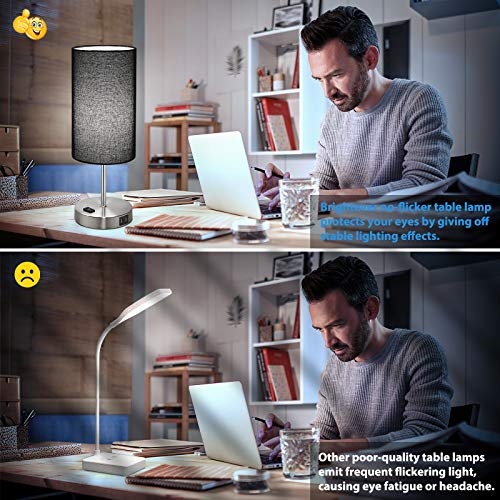 Black Touch Control Table Lamp Set Of 2, With 2 Usb Charging Ports&Ac Outlet, 3-Way Dimmable Bedside Nightstand Lamps With Fabric Lampshade For Reading, Bedroom, Living Room, A19 Led Bulbs Included #TOP5