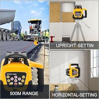 Laser Rotatif Avec Trépied En Aluminium Et Mire De Nivellement, Kit De Niveau Laser Rotatif, Portée De 500M, Étanchéité IP66, Télécommande Et Mode De Nivellement Automatique Manuel(Green Beam)
