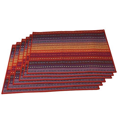 Red-A Hand Woven With 100% Cotton Placemats Colorful Placemats Braided Ribbed Durable Heat-Insulation Table Mats Set Of 6,Rainbow #TOP2