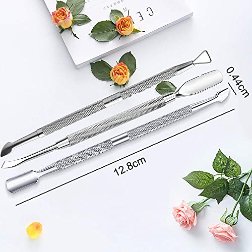 Nagelhaut Pusher Remover Kit, 【3PCS】Edelstahl Dreieck Nagelhautschäler Schaber und Doppelt Beendet Nagelhautschieber… – Bild 3