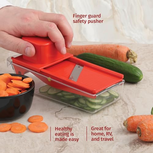 Mandoline Slicer – Multifunctional Slicer Vegetable Cutter with Container – Fruit and Vegetable Cutter for Kitchen – Chopper Vegetable Cutter with Adjustable Blade – BPA-Free, Dishwasher-Safe