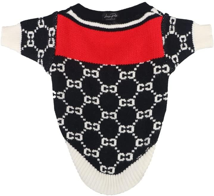 Luxury Pups Premium Dog Clothes - Black & Red Knitted Dog Sweater Comfortable Soft & Warm - Deluxe Cold Weather Luxury Dog Shirts -…