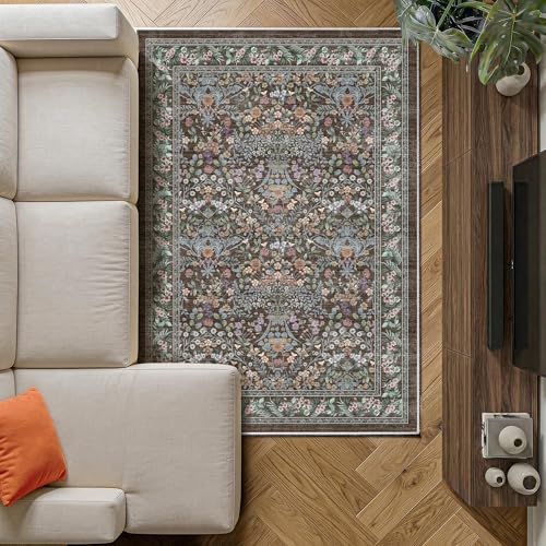 Image of Decoranddecor Floral Rug Living Room, 120x170cm – Low Pile, Pet Friendly, Modern Contemporary Design Bedroom Easy Clean Durable Carpet – Orlina