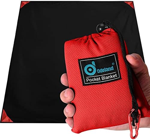 Odoland Hiking Blanket 180 x 160 cm Pocket Blanket Waterproof Heatproof Sandproof Thin Ground Sheet - Lightweight Foldable Beach Mat for Outdoor Camping, Travel, Hiking, Picnic for 2-4 People Red