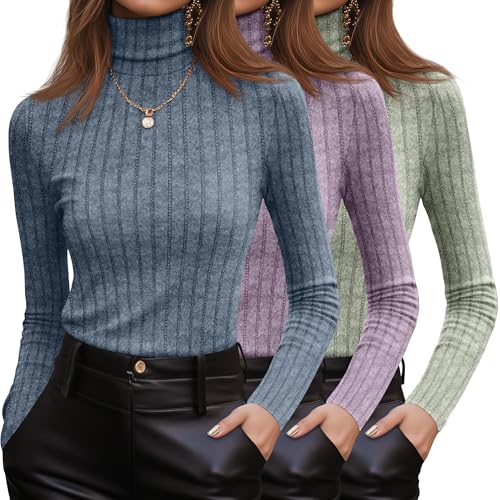 Oakgarden 3 Pack Women's Turtleneck Long Sleeve Tops Ribbed Knit 3Color S by Oakgarden - Used condition - US$36.97