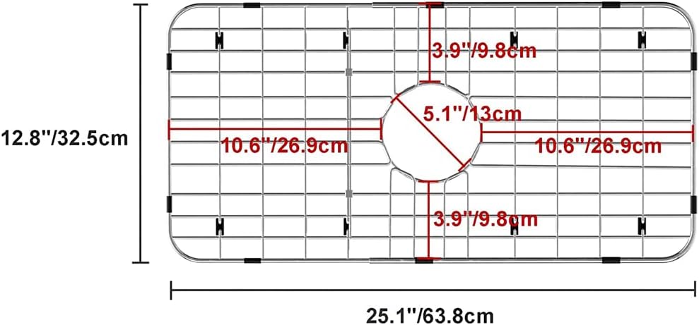 Sink Protector, 25 x 12.8 Inches, Kitchen Sink Dish Rack, Metal Sink Rack for Bottom of Sink, Stainless Steel Center Drain Sink Grid for Kitchen