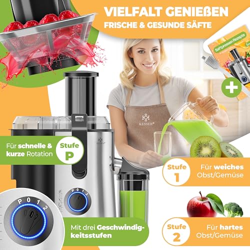 KESSER - Centrifugeuse en Inox Fruits et légumes 1100W, Extracteur de jus, Capacité 1L, Ouverture 85mm – Image 6