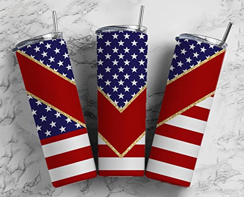 American Flag Tumbler Sublimation Wrap - Patriotic Stars and Stripes Ready to Press Sublimation Transfer - 20 oz Straight Tumbler Wrap