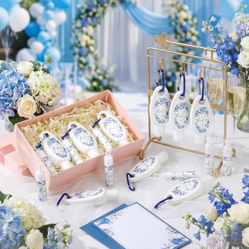 Demissle 24 Sets Travel Size Sunscreen and Sunscreen Lip Balms Spf Bulk Blue and White Outdoor Wedding Party Favors for Guests Sunblock Packets with Carabiner for Summer Baby Shower Supplies 30ml