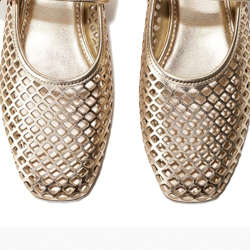 Mesh Ballet Flats for Women - Breathable Eyelets Mary Jane Style, Square Toe with Strap, Comfortable for Dress - up Occasions3