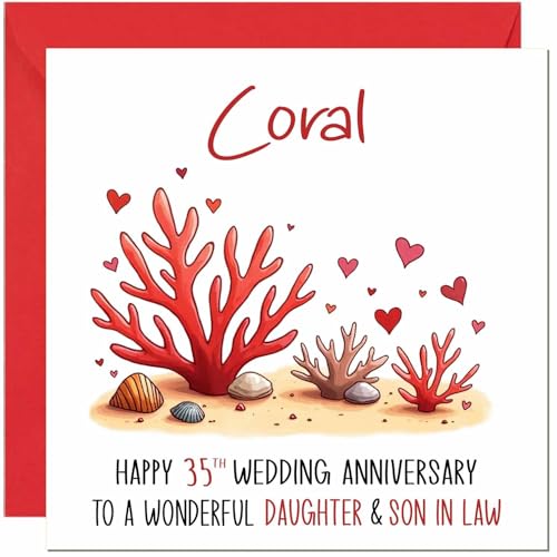 Coral Anniversary Card for Daughter & Son in law - 35th Wedding Anniversary Cards for Son in Law & Daughter Cute Anniversaries Greeting Cards