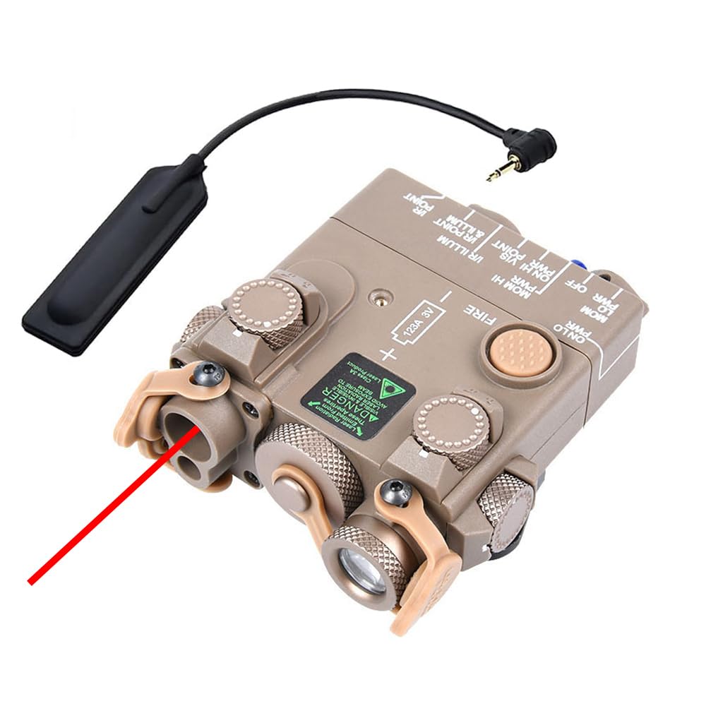 HATSEN Nylon DL-A2 Box Aiming Laser Sights(with Red Laser+IR Laser+Flashlight&Mount),& M300A Strong LED White Flashlight,& Modular Dual Wire Remote Pressure Switch(SF+2.5 Plug) Combo,Tan