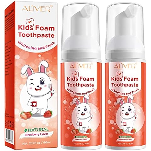 2Pcs Kids Whitening Foam Toothpaste with Strawberry Flavor, Fluoride Free, Natural Healthy Mousse Foam Deeply Cleaning Gums, Oral Care, Foam Toothpaste for Electric Toothbrush Ages 3+ Cover