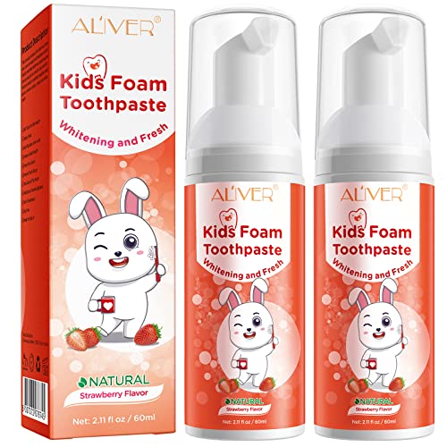 Kids Foaming Toothpaste Strawberry Flavor, Fluoride-Free Natural Formula, Suitable for U-Shaped Electric Toothbrush, Best Oral Cleaning Effect for Children 2PCS (60ml)