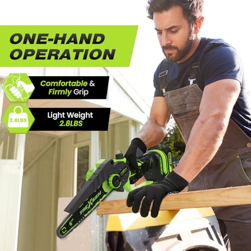 Mini Chainsaw, 6-Inch Electric Chainsaw Cordless, Upgraded 900W Brushless Portable Handheld Small Chain Saw with Auto Chain Regulator & Auto Oiler for Wood Cutting/TreeTrimming/Courtyard (Green) by TREXEEN - Image 2