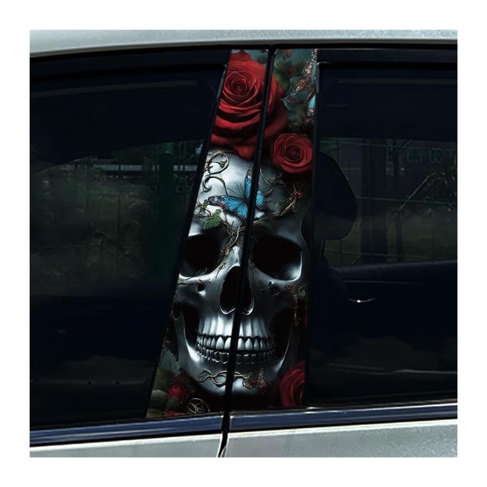 Body Parts 2PCS Car Center Column Waterproof Decals Skeleton and Rose Car B-Pillar Stickers(C)