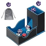 Jaffzora 3-in-1 Faltbarer Würfelturm & magnetische Würfelaufbewahrungsbox, Premium Leder Würfelorganisator mit U-Nut für D&D, MTG, RPG und Tabletop-Spiele, Schwarz und Blau