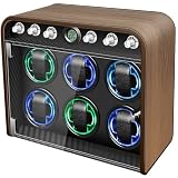 Watch Winder for Automatic Watches, Watch Winders Box 6 Slot for Rolex, Silent Motor, Four Adjustable Rotation Modes, Gradient Lighting, Includes Soft Watch Pillows,Men's Gift Set