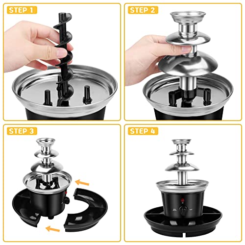 Micnaron 3 Tiers Chocolate Fountain Chocolate Fondue Fountainelectric Melting Chocolate Machine Mini Hot Chocolate Fondue Pot Stainless Steel Heated Basin Chocolate Fountain With Fruit & Nut Plate For Nacho Cheese, Bbq Sauce, Ranch, Liqueurs（Black） #TOP4