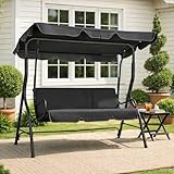 Monucep Hollywoodschaukel 3 Sitzer Gartenschaukel mit Verstellbare Sonnendach, Hochwertiger Stoff UV Schutz, Outdoor Schaukelbank aus Stahl bis 250kg belastbar, Einfache Montage, Anthrazit