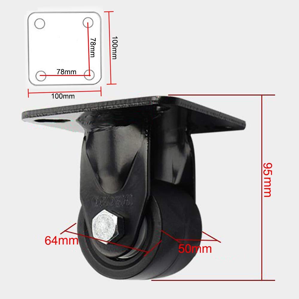 Ruote per piastre, 4 pezzi, 63 cm, ruote industriali con montaggio a stelo filettato, ricambio per carrelli, mobili, carrelli, banco da lavoro, carrello, carico totale 500 kg, ruote fisse X2 + cast