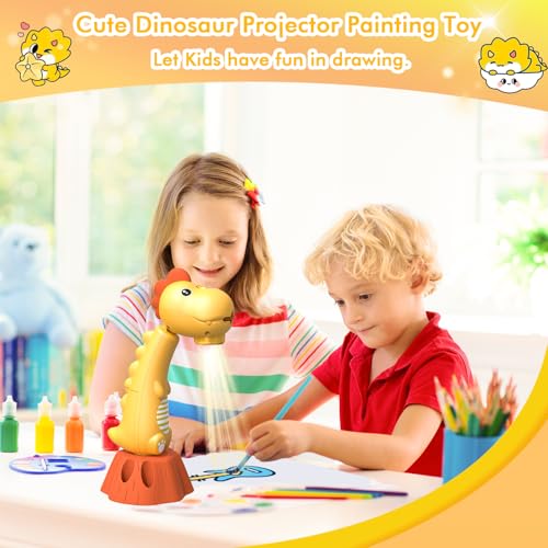 MFEESYOB Zeichenprojektor für Kinder mit 96 Dia-Cartoon-Mustern und 12 Farbpinseln, Smart Art Sketcher-Projektor für Mädchen und Jungen von 3–8 Jahren (Gelb)