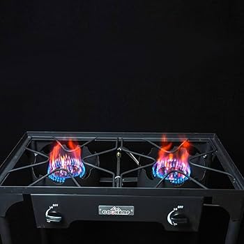 Gas One Propane Double Burner Two Burner Camp Stove With Windscreen Outdoor High Pressure Propane 2 Burner Adjustable Psi Regulator And 4ft Steel Braided Hose With Removable Legs