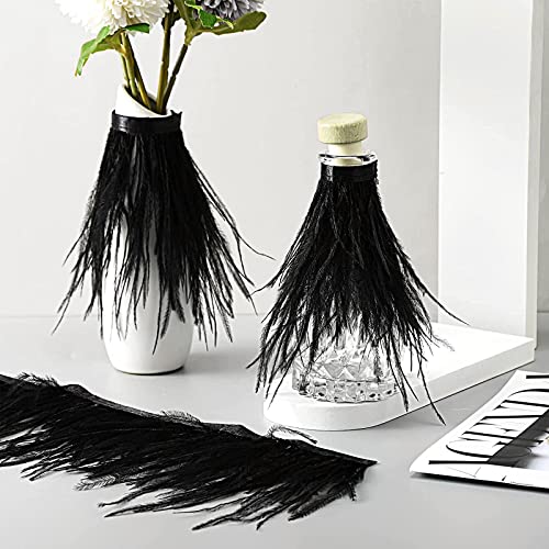 3 Yards Ostrich Feather Trim Fringe Ostrich Feather Bulk, Craft Feathers With Satin Ribbon Tape For Dress Sewing Crafts Costumes Decoration #TOP1