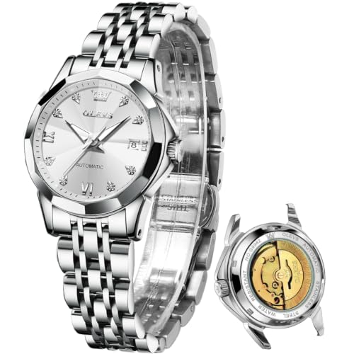 Image of OLEVS Womens Watches Automatic Luxury Dress Ladies Watch Ceramic Strap Rose Gold Self Winding Female Wrist Watch