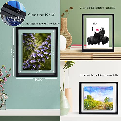 1Dot2 10X12 Floating Frames With Double Sided Glass, Black Picture Frame Display 4X6 5X7 6X8 8X10 Photos For Wall Hanging Or Tabletop, Christmas Birthday Gifts For Friends,1 Pack #TOP5