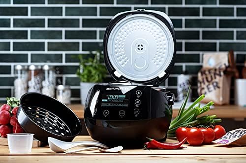 Reishunger Digital Rice Cooker & Rice Steamer (1.5 litres for 8 people), Black, 7-Phase Fuzzy Logic Tech, durable Ceramic Bowl, Multi Cooker with 12 Programmes, Keep Warm Function & Timer