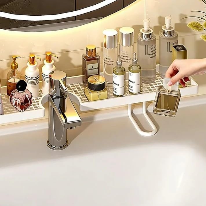 WEERSHUN No-Drill Sink Organizer Rack – Freestanding Carbon Steel Faucet Storage Shelf, Over Sink Shelf, Tool-Free Organizer, Space-Saving Bathroom Countertop Organizer, Easy Drainage (Black)