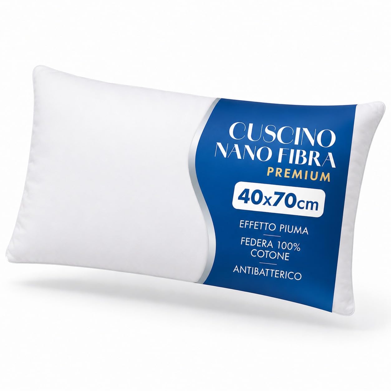Cuscino Letto 40x70 cm in Nanofibra Ultrafine Effetto Piuma, Guanciale Morbido per Dormire in Cotone Naturale, Cuscino da Letto Antiacaro, Ergonomico e Traspirante Lavabile, Bianco