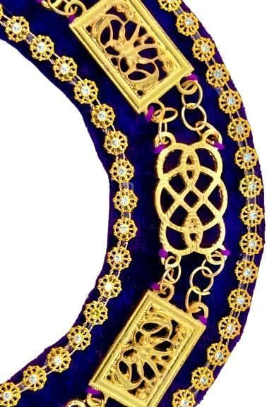 MASONIC GRAND LODGE OFFICER CHAIN COLLAR WITH GOLD – Senior Warden JEWEL GOLDCHAIN AND PURPLE BACKING WITH GOLD RHINESTONES, big