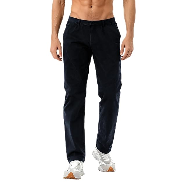 Mens Casual Pants with Thick Fabric Chino Slack Trousers with Pockets Straight Fit Business Stretch Pants