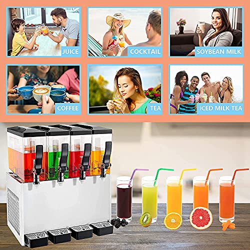 TECSPACE 110V Commercial Beverage Dispenser Cold and Hot ,4 Tanks 40L 12.7 Gallon, Stainless Steel Fruit Juice Beverage Machine 325W Ice Tea Drink