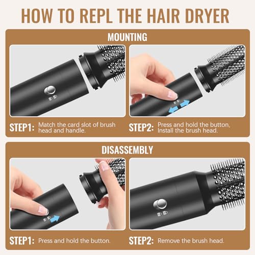 7-in-1 Air Styler, 110000 RPM High-Speed Negative Ionic Hair Dryer with Left and Right Curling Barrel, Straightening Comb, Wind Hood, Concentrator and Curlng Comb, Air stylers for Women - Black - Image 6